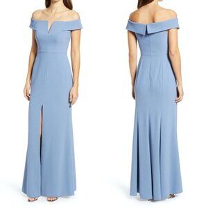 Dessy Collection Off the Shoulder Notch Trumpet Gown with Front Slit Size 2 NWT